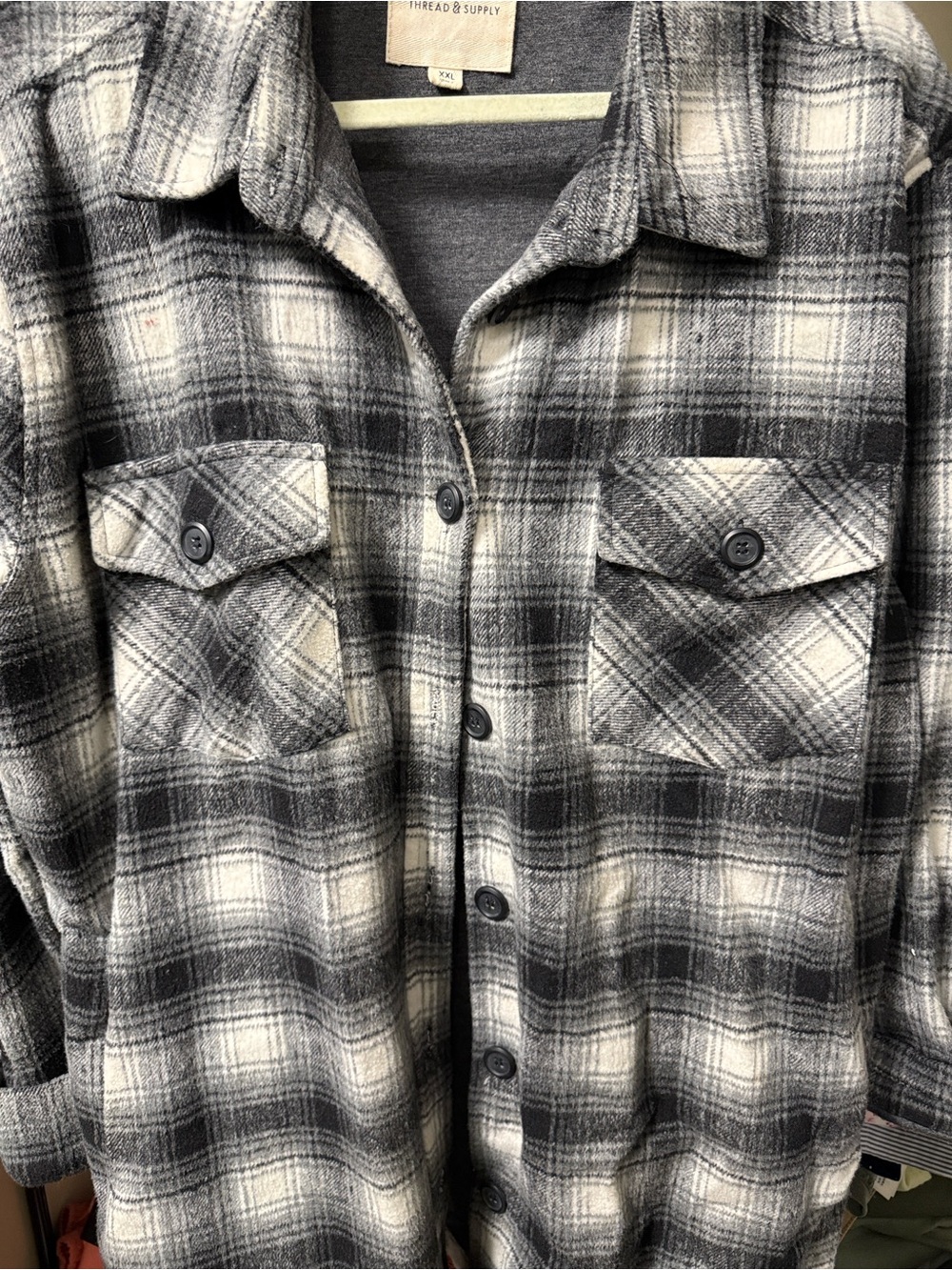 Thread & Supply Black and Gray Plaid Shirt Jacket